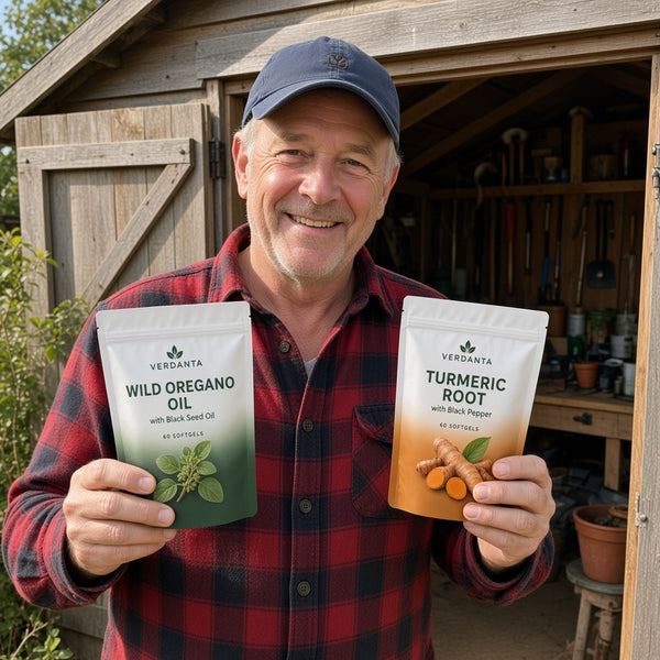 Verdanta customer photo with the wild oregano oil pouch